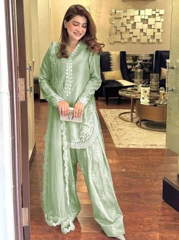 RICH LOOK ROMAN SILK EMBROIDERY THREAD AND SEQUENCE WORK TOP PATIYALA WITH DUPATTA PISTA