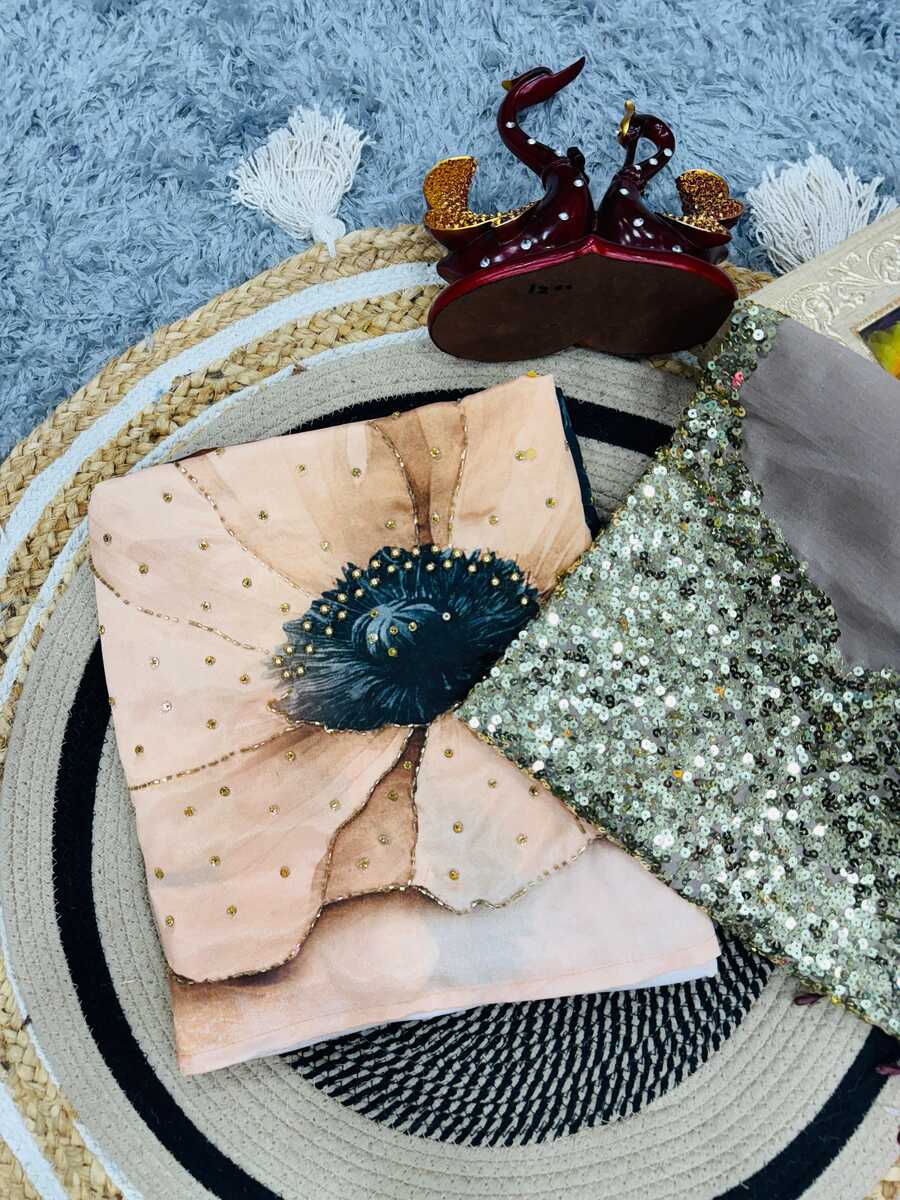 RICH LOOK SATIN CREPE FLORAL PRINT WITH CUT DANA AND PEARLS HANDWORK SAREE WITH UNSTITCHED BLOUSE CASUAL WEAR WHOLESALE PRICE ETHNIC GARMENT (2)