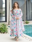 RICH LOOK SOFT ORGANZA FLORAL PRINTED ANARKALI GOWN BOTTOM WITH DUPATTA MINT
