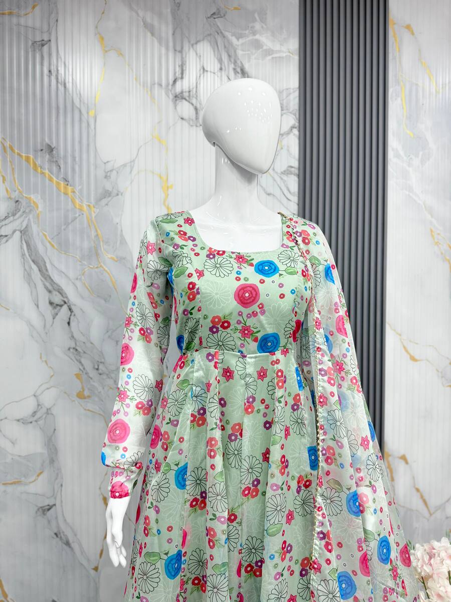 RICH LOOK SOFT ORGANZA FLORAL PRINTED ANARKALI GOWN BOTTOM WITH DUPATTA FESTIVE WEAR WHOLESALE PRICE ETHNIC GARMENT (5)