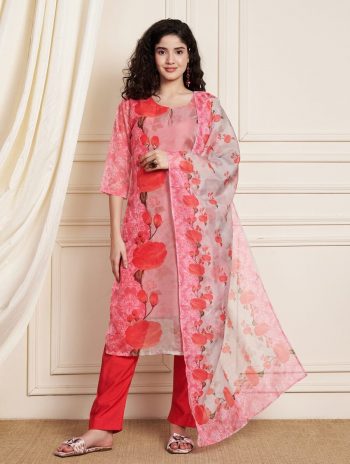 RICH LOOK SOFT ORGANZA KHATLI HAND WORK TOP BOTTOM WITH DUPATTA  RANI