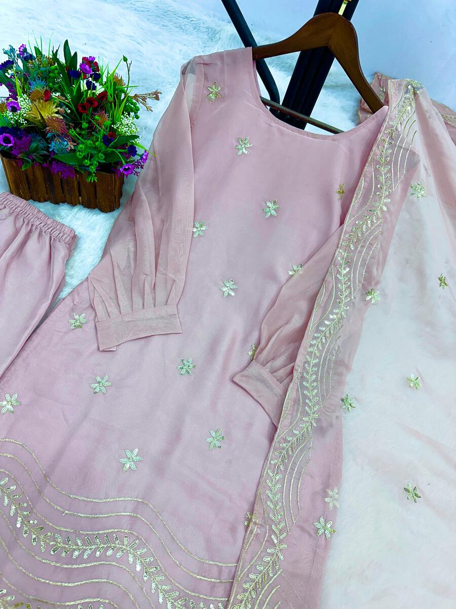 RICH LOOK TABBY SILK EMBROIDERY SEQUENCE AND THREAD WORK TOP BOTTOM WITH DUPATTA FESTIVE WEAR WHOLESALE PRICE ETHNIC GARMENT (1)