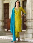 RICH LOOK VISCOSE CHANDERI SEQUENCE CODING EMBROIDERY WORK TOP BOTTOM WITH DUPATTA PARROT GREEN
