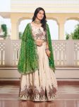 TRADITIONAL TISSUE SILK EMBROIDERY THREAD SEQUENCE WORK LEHENGA CHOLI WITH DUPATTA GREEN