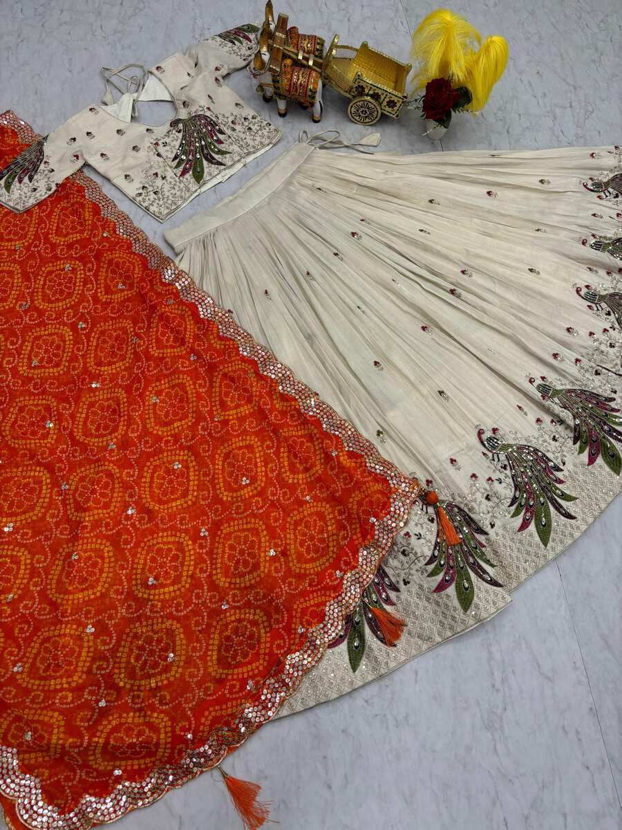 TRADITIONAL TISSUE SILK EMBROIDERY THREAD SEQUENCE WORK LEHENGA CHOLI WITH DUPATTA WEDDING WEAR WHOLESALE PRICE ETHNIC GARMENT (16)
