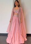 TRENDING CHINON THREAD SEQUENCE WORK LEHENGA CHOLI WITH SHRUG PINK
