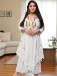 TRENDING COTTON EMBROIDERY SEQUENCE WORK WITH REAL MIRROR WORK CO-ORD SET WHITE