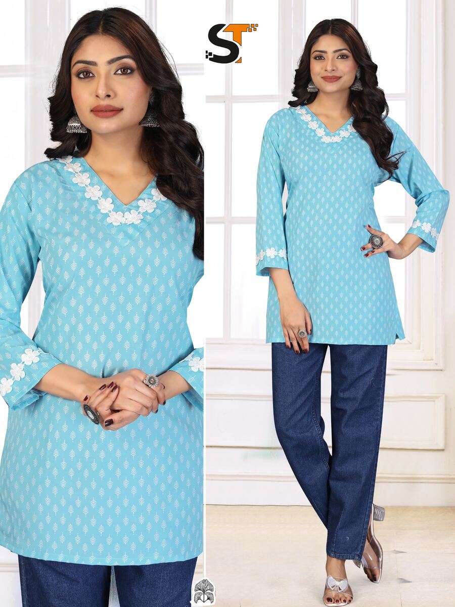 TRENDING COTTON EMBROIDERY WORK SHORT KURTI DAILY WEAR WHOLESALE PRICE ETHNIC GARMENT (1)