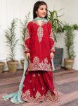 TRENDING CREPE SILK EMBROIDERY SEQUENCE WORK KID'S TOP SHARARA WITH DUPATTA RED