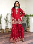 TRENDING CREPE SILK EMBROIDERY SEQUENCE WORK TOP SHARARA WITH DUPATTA RED