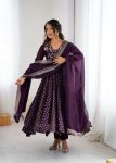 TRENDING CRUNCHY SILK EMBROIDERY SEQUENCE WORK GOWN BOTTOM WITH DUPATTA PURPLE
