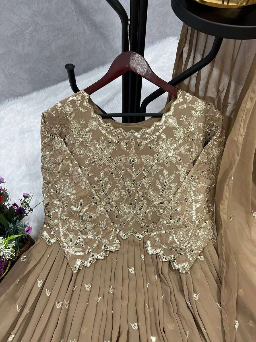 TRENDING GEORGETTE EMBROIDERY SEQUENCE WORK GOWN WITH DUPATTA PARTY WEAR WHOLESALE PRICE ETHNIC GARMENT (1)