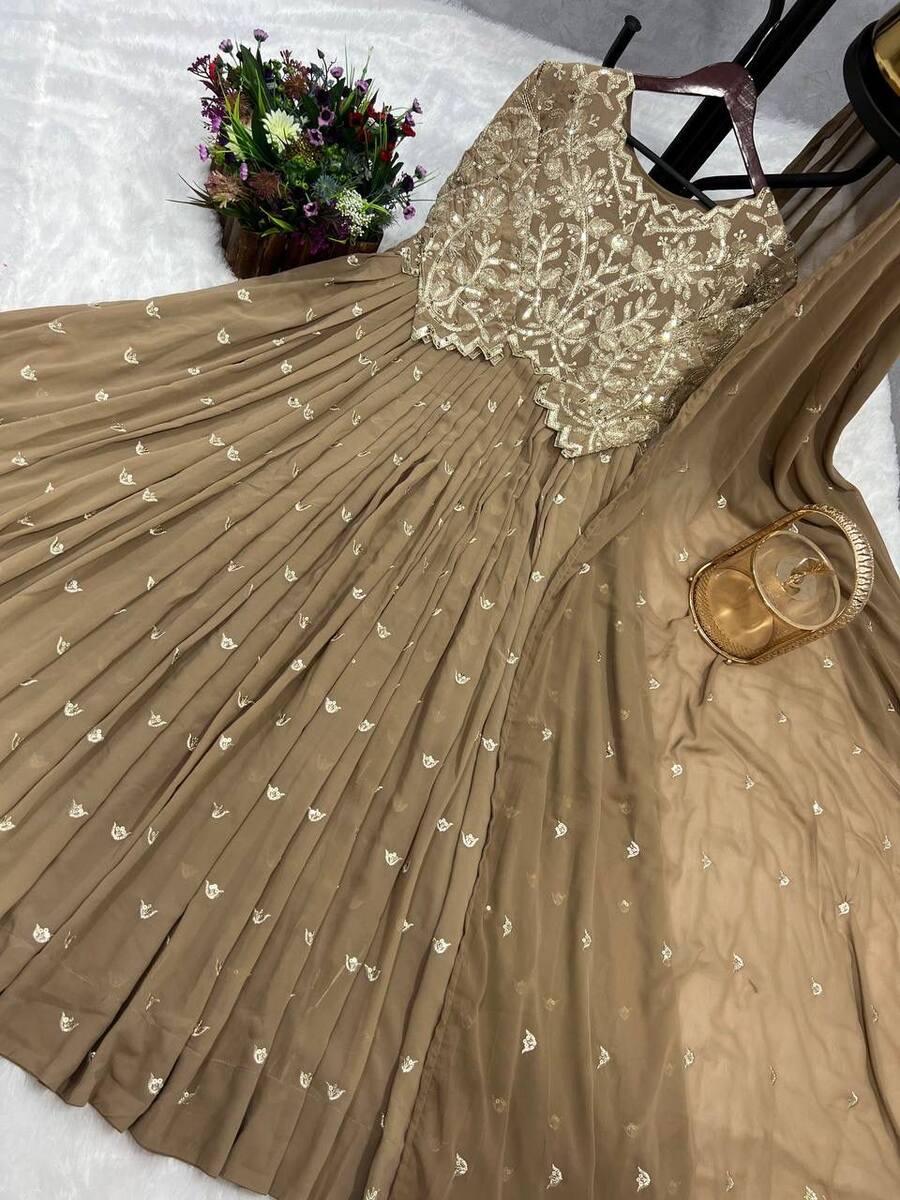 TRENDING GEORGETTE EMBROIDERY SEQUENCE WORK GOWN WITH DUPATTA PARTY WEAR WHOLESALE PRICE ETHNIC GARMENT (6)