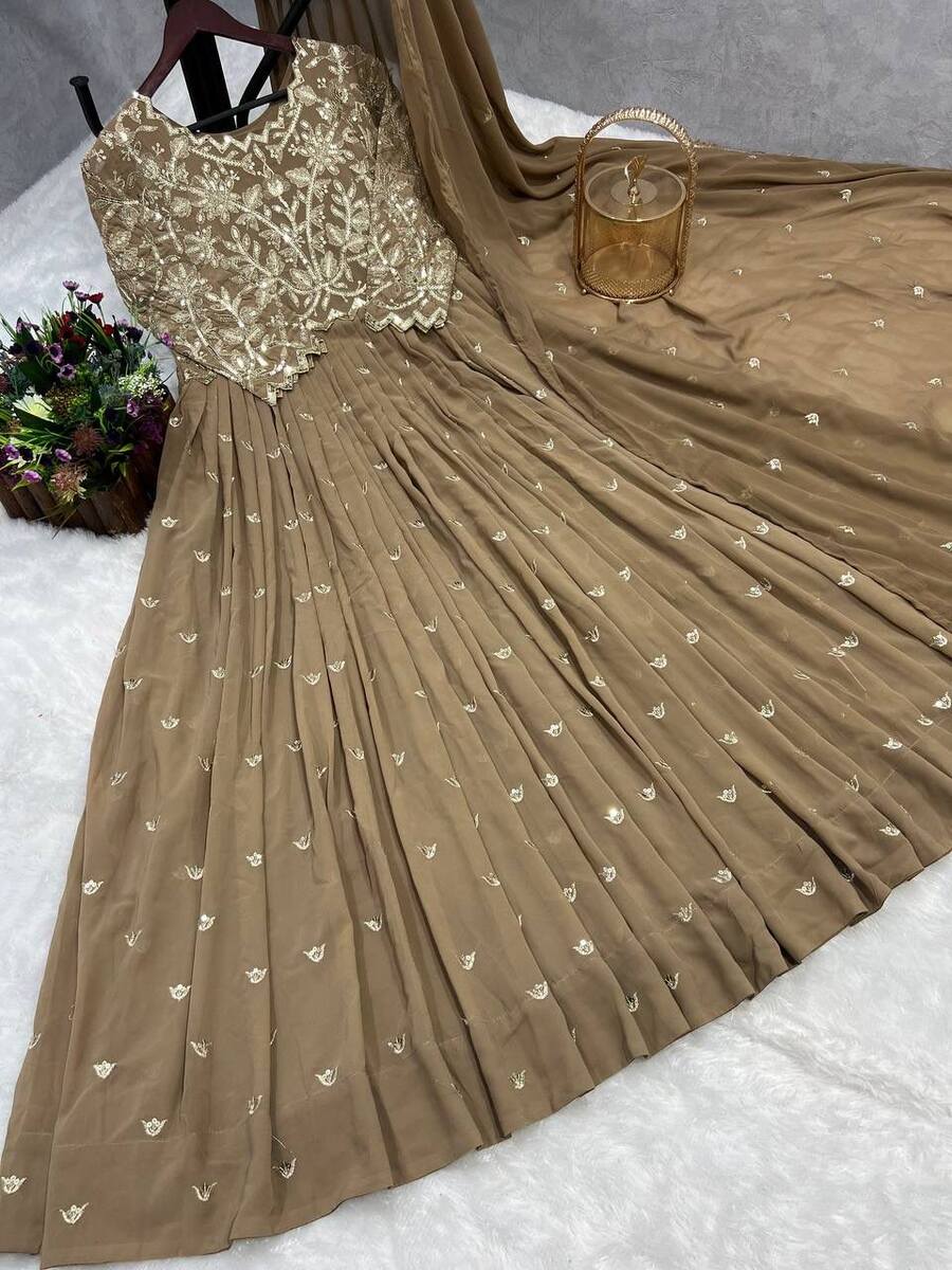 TRENDING GEORGETTE EMBROIDERY SEQUENCE WORK GOWN WITH DUPATTA PARTY WEAR WHOLESALE PRICE ETHNIC GARMENT (7)