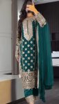 TRENDING GEORGETTE EMBROIDERY SEQUENCE WORK TOP BOTTOM WITH DUPATTA GREEN