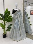 TRENDING JIMMY CHOO EMBROIDERY SEQUENCE WORK SAREE WITH UNSTITCHED BLOUSE PARTY WEAR WHOLESALE PRICE ETHNIC GARMENT (3)
