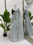 TRENDING JIMMY CHOO EMBROIDERY SEQUENCE WORK SAREE WITH UNSTITCHED BLOUSE PARTY WEAR WHOLESALE PRICE ETHNIC GARMENT (3)