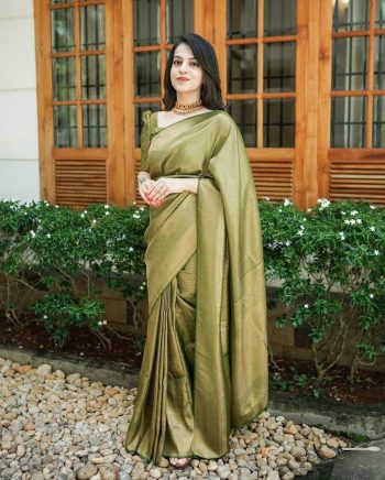 TRENDING LICHI SILK JACQUARD WORK SAREE WITH UNSTITCHED BLOUSE MINT