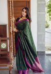 TRENDING LICHI SILK JACQUARD WORK SAREE WITH UNSTITCHED BLOUSE GREEN