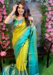 TRENDING  LICHI SILK JACQUARD WORK SAREE WITH UNSTITCHED BLOUSE LEMON