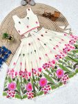 TRENDING SOFT COTTON EMBROIDERY WORK KID'S  LEHENGA CHOLI WHITE