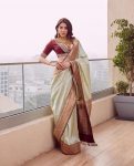 TRENDING SOFT LICHI SILK JACQUARD WORK SAREE WITH UNSTITCHED BLOUSE PISTA
