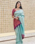 TRENDING SOFT LICHI SILK JACQUARD WORK SAREE WITH UNSTITCHED BLOUSE SKY