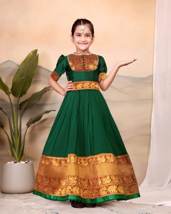 TRENDING TAFFETA SILK JACQUARD WORK KID'S TOP LEHENGA GREEN