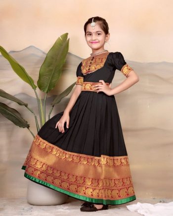 TRENDING TAFFETA SILK JACQUARD WORK KID'S TOP LEHENGA BLACK