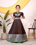 TRENDING TAFFETA SILK JACQUARD WORK KID'S TOP LEHENGA BROWN