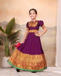TRENDING TAFFETA SILK JACQUARD WORK KID'S TOP LEHENGA PURPLE