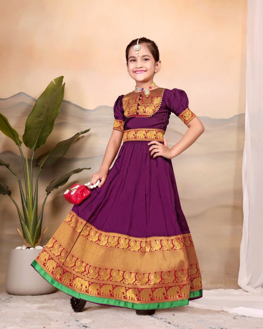 TRENDING TAFFETA SILK JACQUARD WORK KID'S TOP LEHENGA FESTIVAL WEAR WHOLESALE PRICE ETHNIC GARMENT (6)