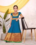 TRENDING TAFFETA SILK JACQUARD WORK KID'S TOP LEHENGA SKY