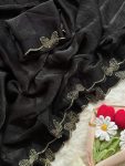 DESIGNER FENDY CHIFFON BUTTERFLY SWAROVSKI WORK WITH SCALLOP BORDER WORK SAREE WITH UNSTITCHED BLOUSE BLACK