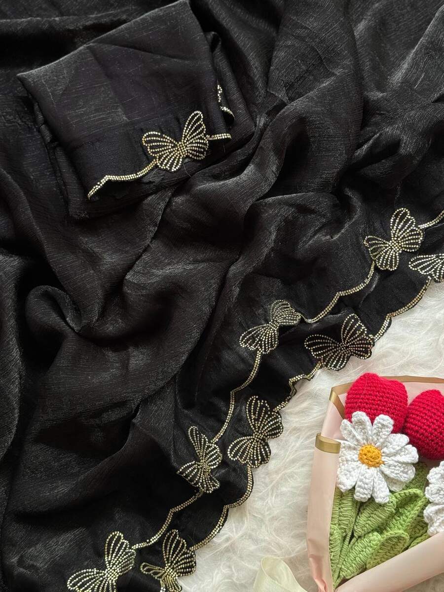 12DESIGNER FENDY CHIFFON BUTTERFLY SWAROVSKI WORK WITH SCALLOP BORDER WORK SAREE WITH UNSTITCHED BLOUSE PARTY WEAR WHOLESALE PRICE ETHNIC GARMENT (1)