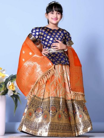 ATTRACTIVE JACQUARD WEAVING DESIGN WORK LEHENGA CHOLI WITH DUPATTA ORANGE