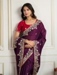 1ATTRACTIVE RANGOLI SILK EMBROIDERY WITH PIPING BORDER WORK SAREE WITH UNSTITCHED BLOUSE PARTY WEAR WHOLESALE PRICE ETHNIC GARMENT (22)