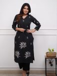 ATTRACTIVE ROMAN SILK EMBROIDERY WORK TOP BOTTOM SET BLACK