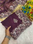 1CRUNCHY SILK EMBROIDERY WITH MULTI COLOUR THREAD WORK SAREE WITH UNSTITCHED BLOUSE WEDDING WEAR WHOLESALE PRICE ETHNIC GARMENT (39)