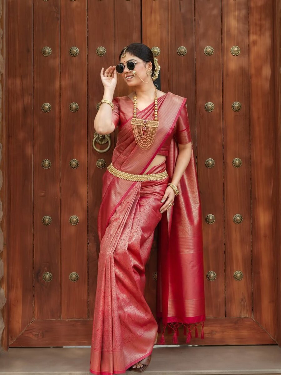1DESIGNER BANARASI SOFT SILK GOLD ZARI WEAVING WORK SAREE WITH UNSTITCHED BLOUSE PARTY WEAR WHOLESALE PRICE ETHNIC GARMENT (30)