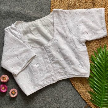 DESIGNER COTTON HAKOBA THREAD WORK STITCHED BLOUSE WHITE