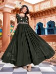 DESIGNER FAUX BLOOMING RICH ZARI-SEQUENCE & BEADS EMBROIDERY WORK GOWN MEHNDI