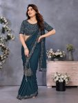 1DESIGNER GEORGETTE SILK EMBROIDERY AND REAL MIRROR AND DIAMOND HAND WORK SAREE WITH UNSTITCHED BLOUSE PARTY WEAR WHOLESALE PRICE ETHNIC GARMENT (20)
