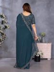 1DESIGNER GEORGETTE SILK EMBROIDERY AND REAL MIRROR AND DIAMOND HAND WORK SAREE WITH UNSTITCHED BLOUSE PARTY WEAR WHOLESALE PRICE ETHNIC GARMENT (20)