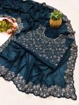 1DESIGNER GEORGETTE SILK EMBROIDERY AND REAL MIRROR AND DIAMOND HAND WORK SAREE WITH UNSTITCHED BLOUSE PARTY WEAR WHOLESALE PRICE ETHNIC GARMENT (20)