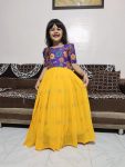 DESIGNER GEORGETTE SILK EMBROIDERY SEQUENCE WORK WITH TOP FULL PRINTED WORK KID'S GOWN YELLOW