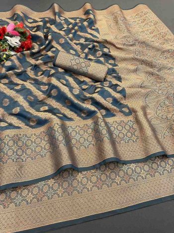 DESIGNER ORGANZA DESIGNER BORDER WORK SAREE WITH UNSTITCHED BLOUSE BLUE