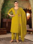 DESIGNER ROMAN SILK HAND WORK & EMBROIDERY WORK TOP BOTTOM WITH DUPATTA PARROT GREEN