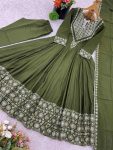 1DESIGNER SHIMMER SILK EMBROIDERY WORK GOWN BOTTOM WITH DUPATTA WEDDING WEAR WHOLESALE PRICE ETHNIC GARMENT (16)