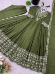 1DESIGNER SHIMMER SILK EMBROIDERY WORK GOWN BOTTOM WITH DUPATTA WEDDING WEAR WHOLESALE PRICE ETHNIC GARMENT (16)
